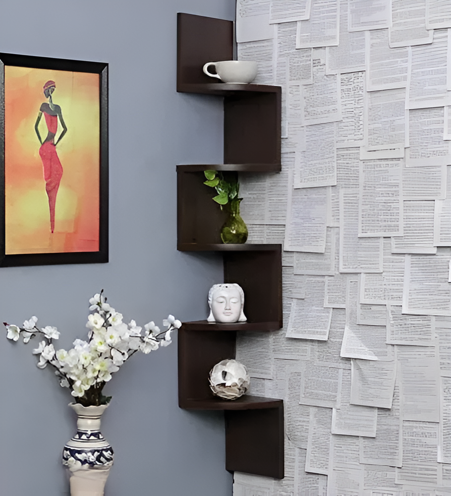 Velvique™ Wooden Zig zag Corner Rack Shelve