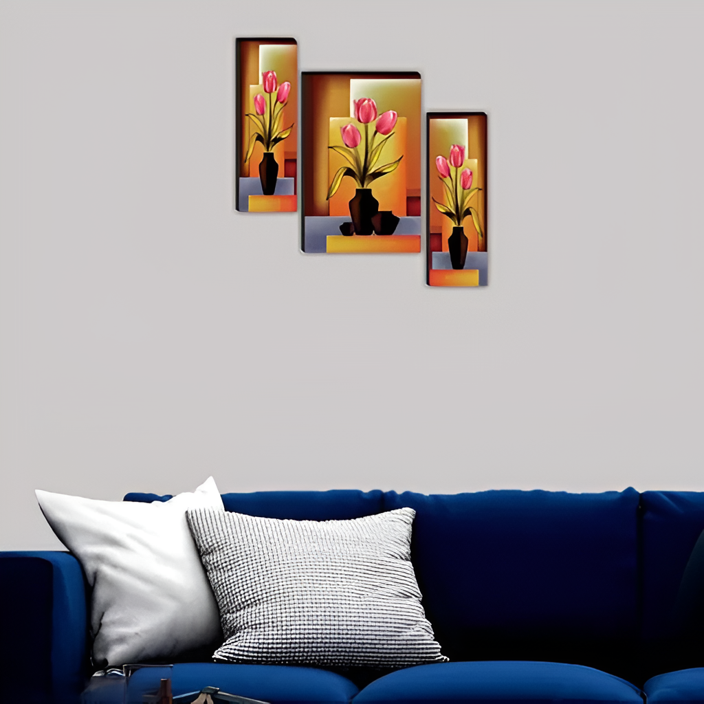 Velvique™ Flower Pots UV Textured Wall Painting (Set of 3)