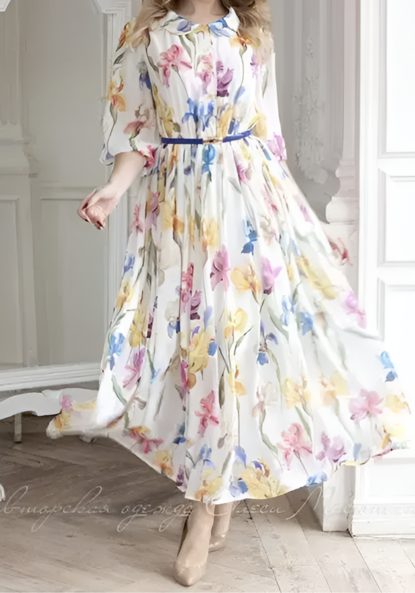FINSTA™ French Retro Seven-Point Sleeve Floral Dress