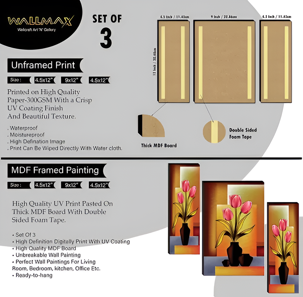 Velvique™ Flower Pots UV Textured Wall Painting (Set of 3)