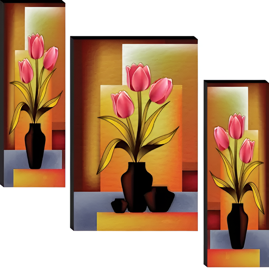 Velvique™ Flower Pots UV Textured Wall Painting (Set of 3)