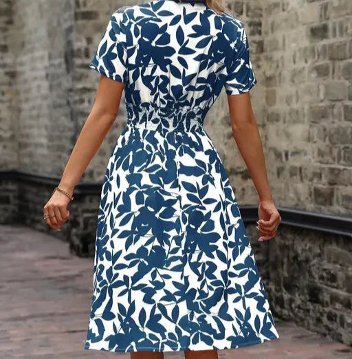 HonkyTonky™ Women's Floral Round Neck Dress (Blue)