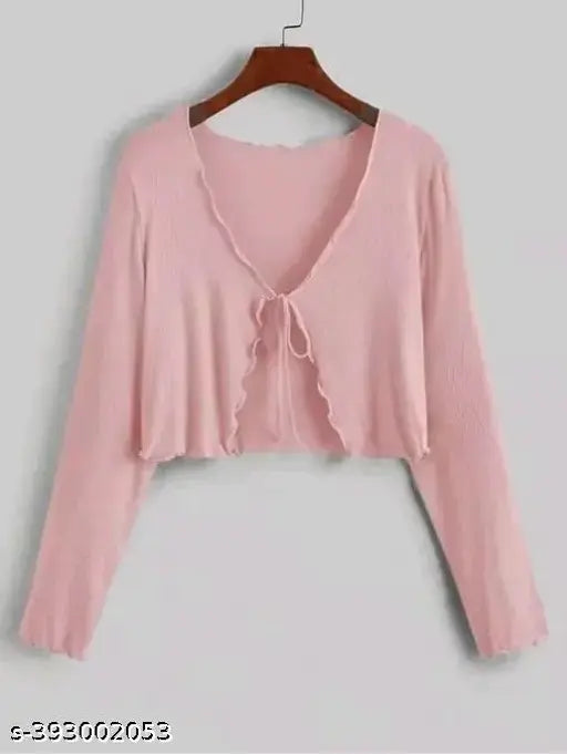 Long Sleeve Rib Knit Tie Front Cropped Cardigan TOP