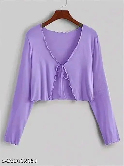 Long Sleeve Rib Knit Tie Front Cropped Cardigan TOP