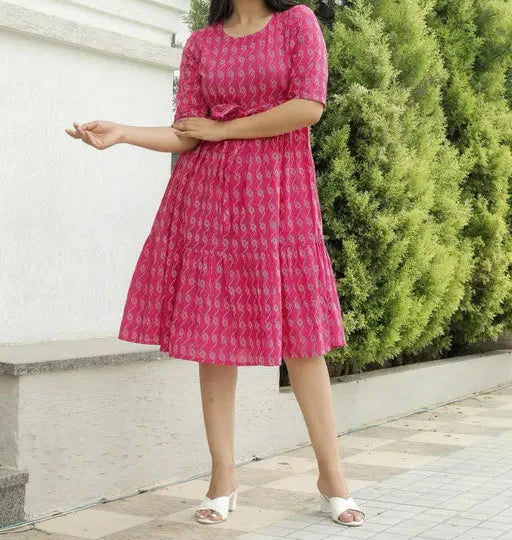 Elegant™ Cotton Dress In Solid Pattern