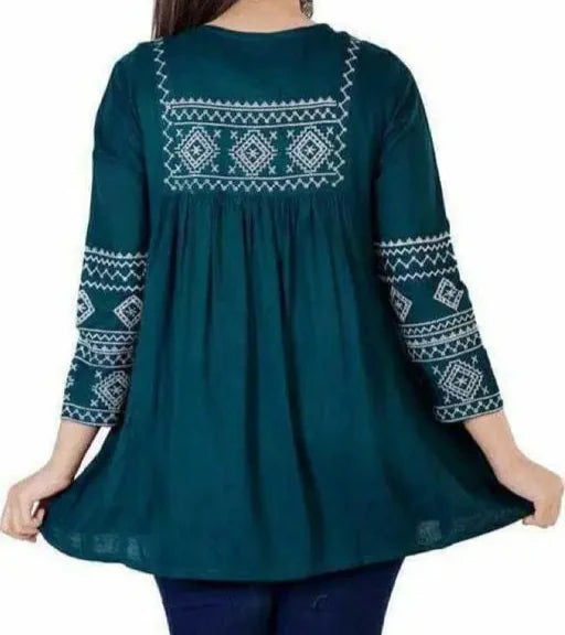 Embroidery Green Top, Frock-Top
