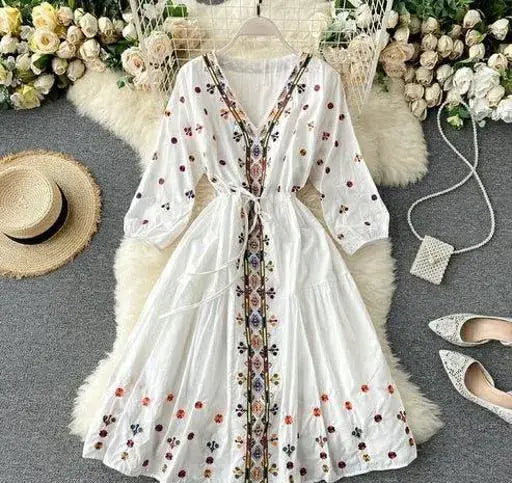 ROYALICA™ Embroidered White Dress