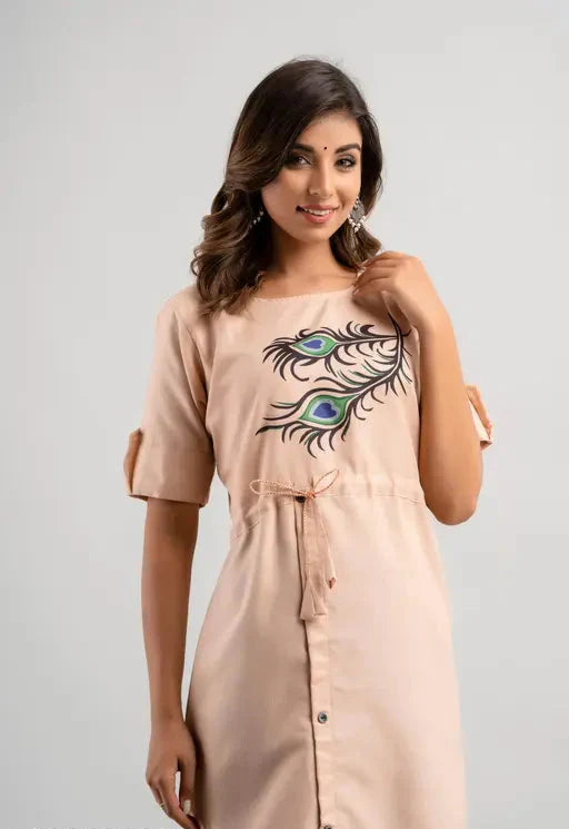 Women's Cotton Slub Printed Aline Kurti