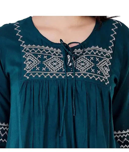 Embroidery Green Top, Frock-Top