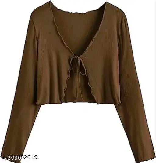 Long Sleeve Rib Knit Tie Front Cropped Cardigan TOP
