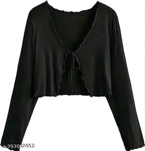 Long Sleeve Rib Knit Tie Front Cropped Cardigan TOP