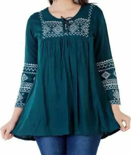 Embroidery Green Top, Frock-Top