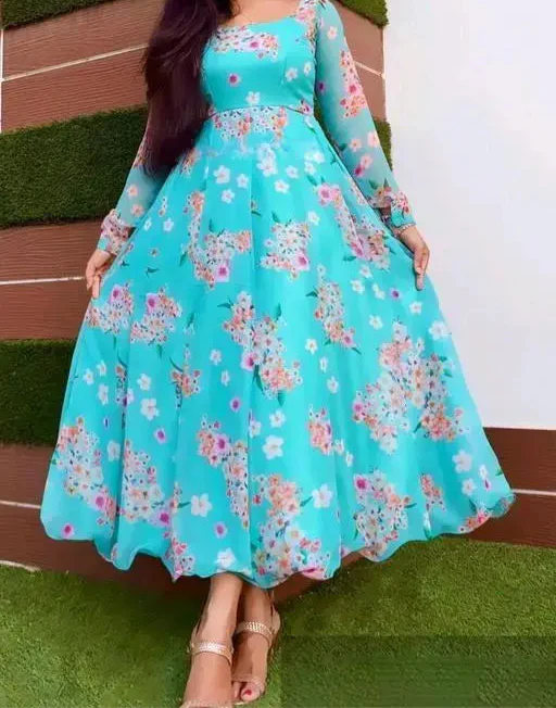 SKY BLUE ANARKALI KURTI