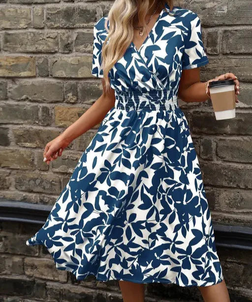 HonkyTonky™ Women's Floral Round Neck Dress (Blue)
