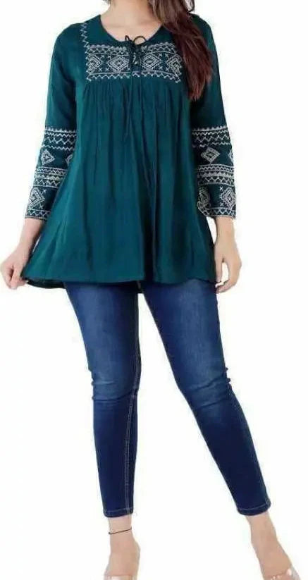 Embroidery Green Top, Frock-Top