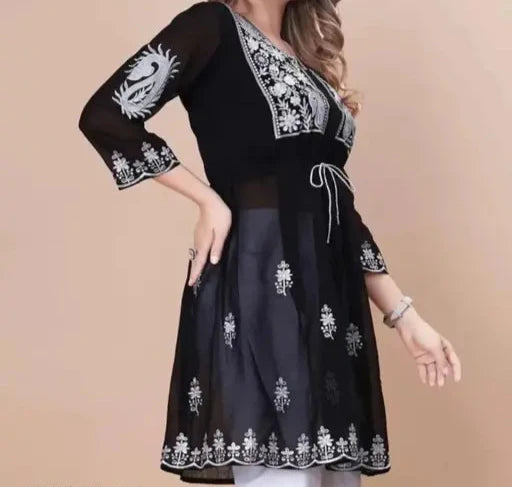 BLACK CHIKANKARI KURTI