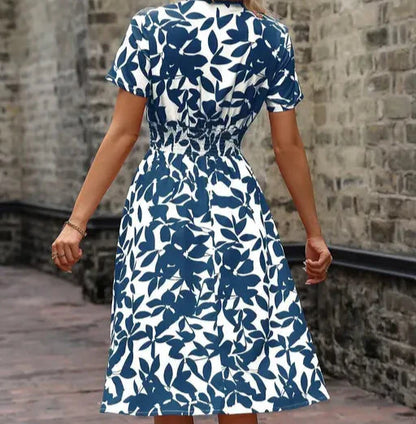 HonkyTonky™ Women's Floral Round Neck Dress (Blue)