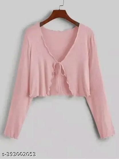 Long Sleeve Rib Knit Tie Front Cropped Cardigan TOP