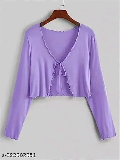 Long Sleeve Rib Knit Tie Front Cropped Cardigan TOP