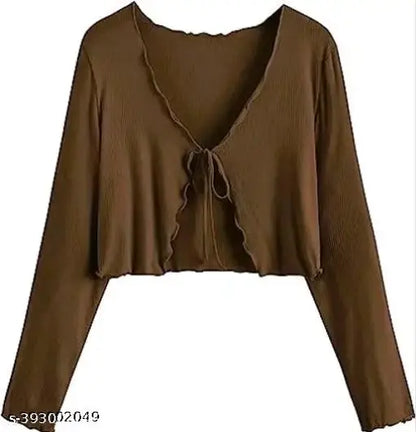 Long Sleeve Rib Knit Tie Front Cropped Cardigan TOP