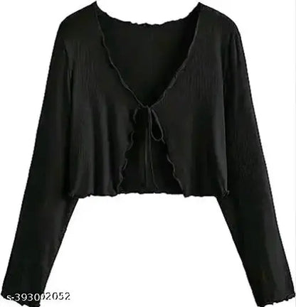 Long Sleeve Rib Knit Tie Front Cropped Cardigan TOP