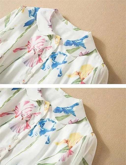 FINSTA™ French Retro Seven-Point Sleeve Floral Dress